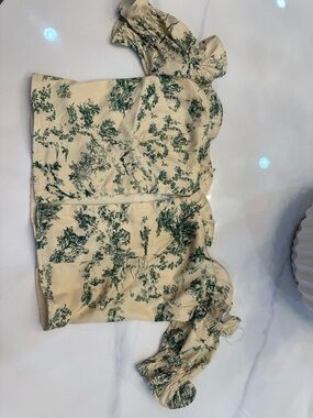 Fashion Nova Cream Crop Top with Green Toile Trim